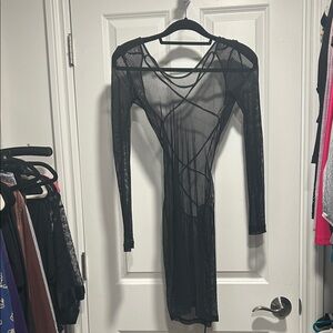 Minimale Animale Women's Black Sheer Long Sleeve cover up Dress